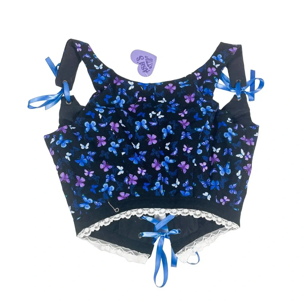 Handmade Butterfly Regency Corset Top Upcycled Fairy Fairycore Renaissance - Picture 2 of 7